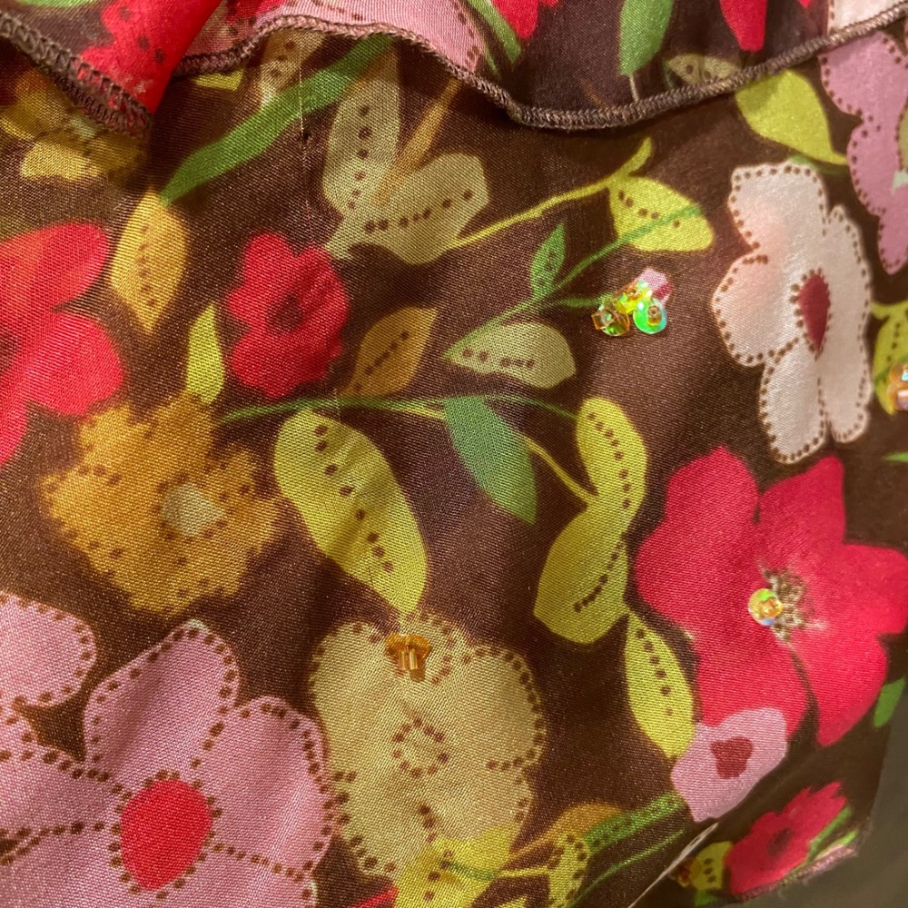 CONTEXT‎ 100% Silk Floral Skirt Size 2 Ruffle Beaded Romantic Flowy Y2K Feminine - Picture 11 of 17
